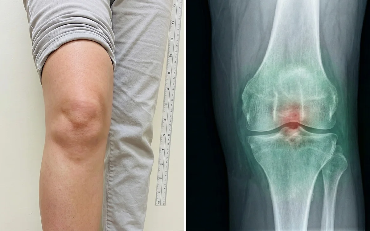 Happy woman walking up stairs pain-free without knee stiffness